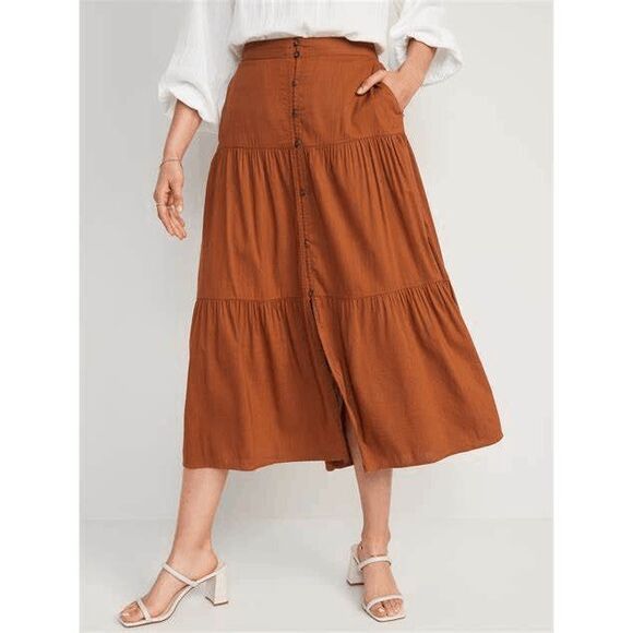 Old Navy Women's Tiered Button-Front Maxi Skirt - Oolong Tea XL Tall - Picture 7 of 8